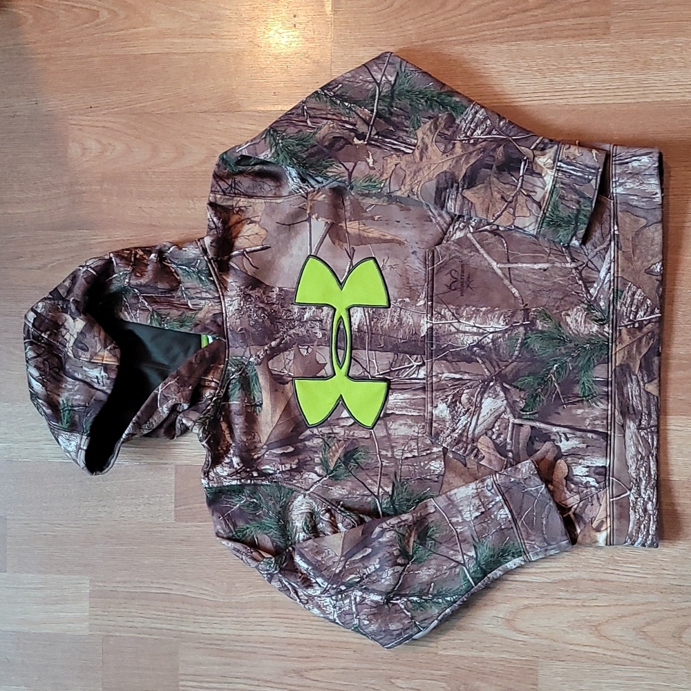 Under Armour Kids Camo Hoodie with Bright Green Logo
